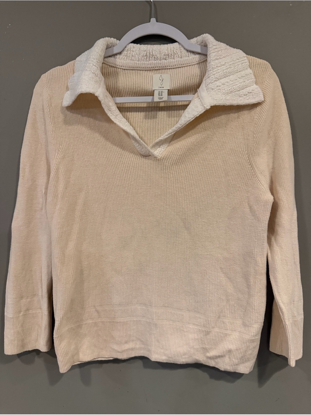 Joie Cozy Cream Collared Women's Sweater PTP 18”